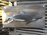 Brushed Steel Shark on Weathered Board