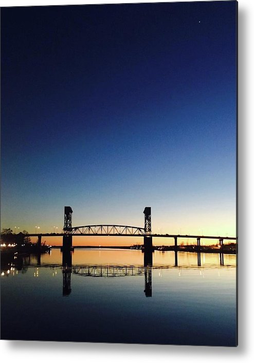 Cape Fear River at sunset with big blue sky - Metal Print