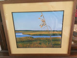 "Sea Oats" oil pastels on board - framed - by Nancy Carter