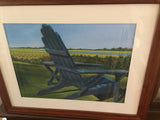 "Blue Adirondack" oil pastels on board - framed - by Nancy Carter