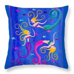 Blowing Bubbles Mermaids - Throw Pillow