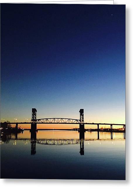 Cape Fear River at sunset with big blue sky - Greeting Card