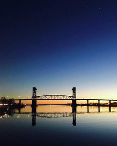 Cape Fear River at sunset with big blue sky - Art Print