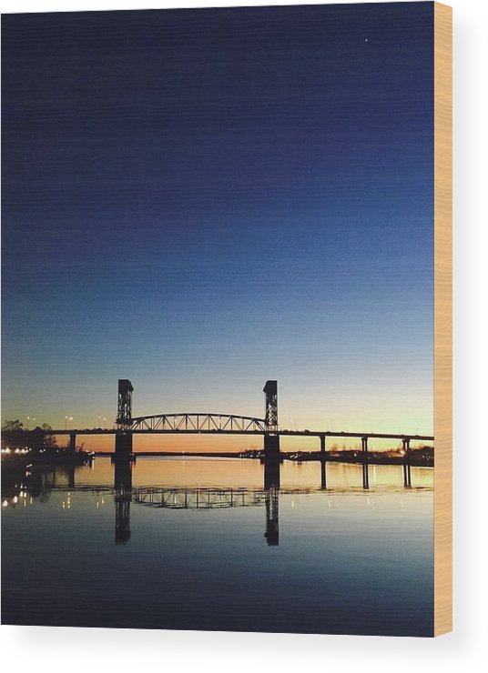 Cape Fear River at sunset with big blue sky - Wood Print