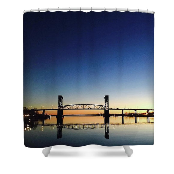 Cape Fear River at sunset with big blue sky - Shower Curtain