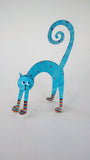 Cat in socks hand painted steel sculpture - SCAREDY CAT