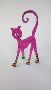 Cat in socks hand painted steel sculpture - STRUTTING CAT