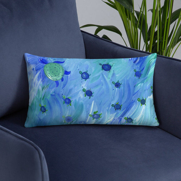 Swimming Sea Turtle Pillow for beach house nautical nursery cottage decor turquoise