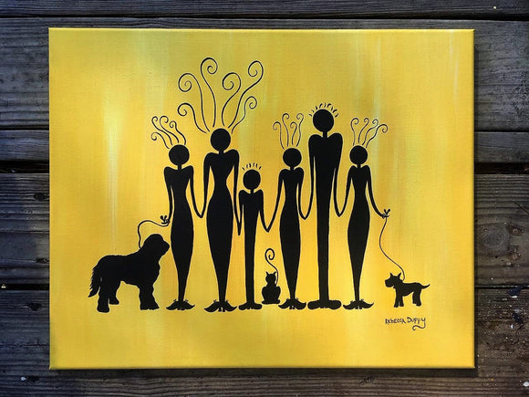 Custom family portrait silhouettes - original acrylic painting