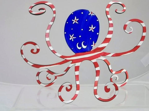 Octopus Steel Sculpture- Patriotic Paint