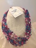 Crochet necklace in pink and blue