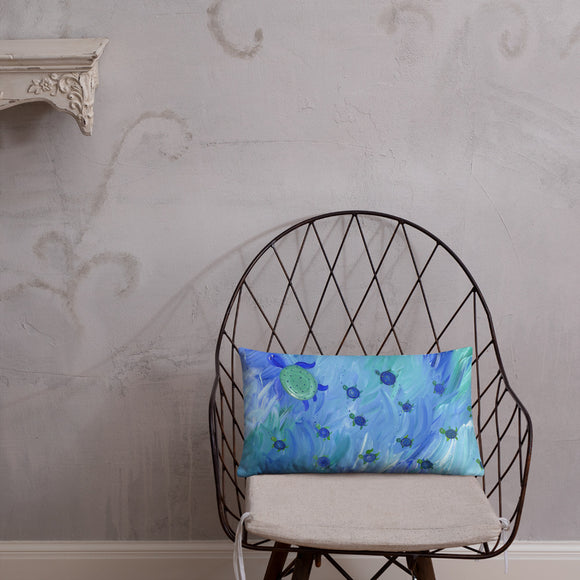 Swimming Sea Turtle Pillow for beach house nautical nursery cottage decor turquoise